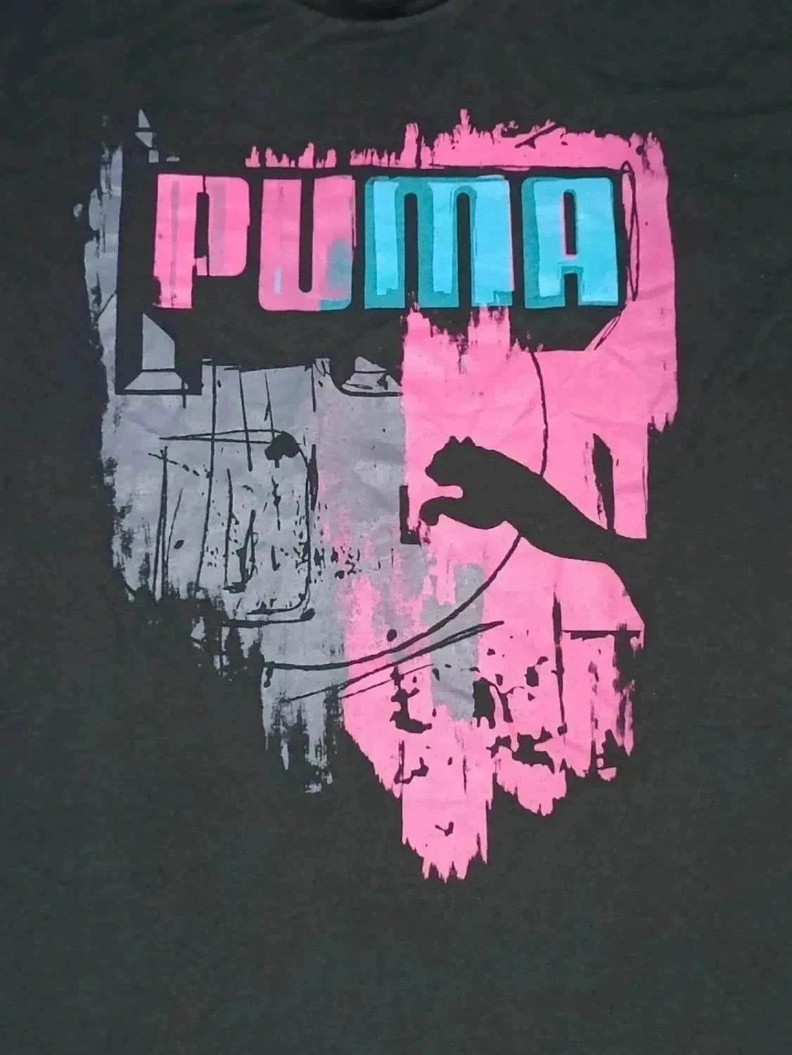 T-shirt Puma XL zwart grafisch ontwerp roze blauw – photo 2
